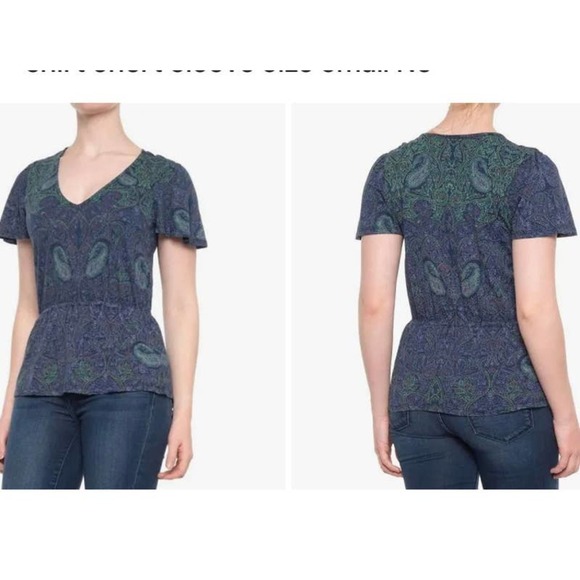 Lucky Brand Smocked Waist V Neck Short Sleeve Top Size Medium - Picture 1 of 7